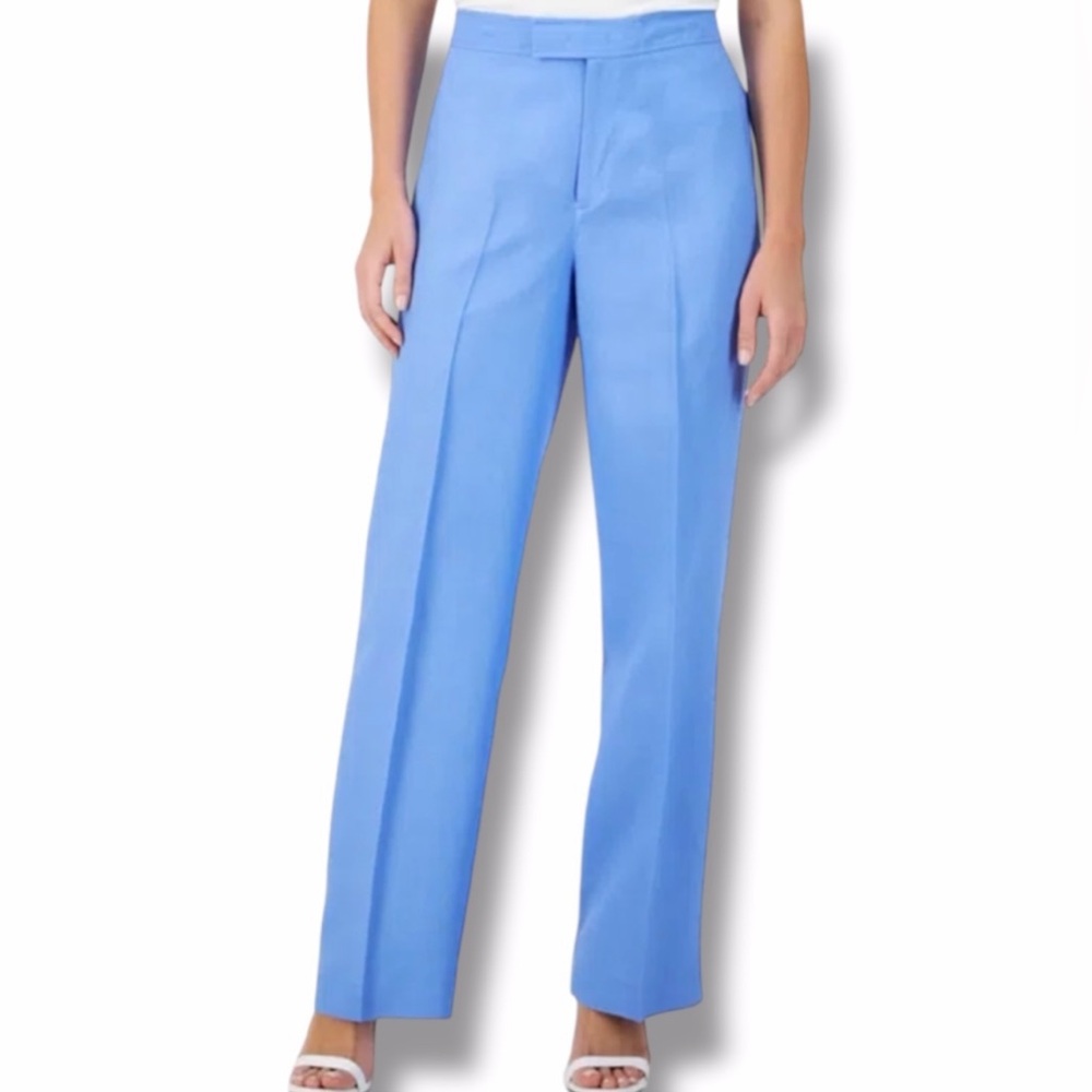 Anne Klein High Rise Wide Leg Linen Pants Women’s Size 6 NWT Shore Blue Trousers